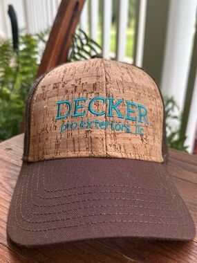 Decker Brown Cork-Front Trucker Hat with Teal Logo